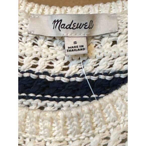 Madewell 100% Cotton Blue/Cream Striped Knit Tank Sweater Size SM - Picture 5 of 6